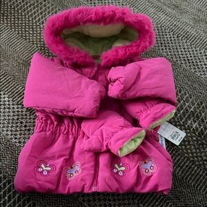 Okie Dokie Pink Puffer Jacket with Butterfly Accents
